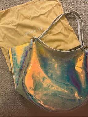 Wandler Iridescent Holographic Shoulder Bag with White Straps